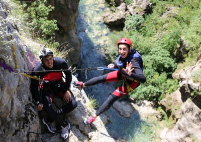 Adrenaline rush at the edge of the 55m cliff in the Cetina river canyon is a part of Extreme canyoning tour.