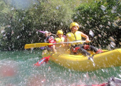 Water splashing - having fun on rafting trip on Cetina river