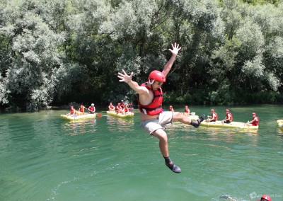 Swimming break on rafting tour; daily departure from the city of Split