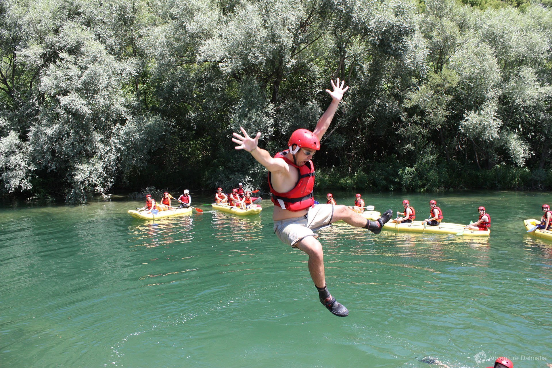 Swimming break on rafting tour; daily departure from the city of Split