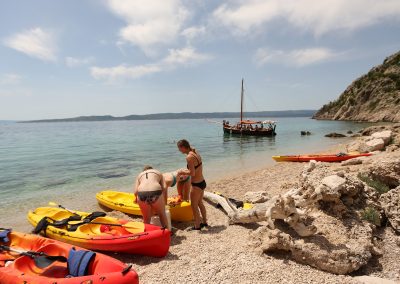Swimming & snorkeling break; daily departure for kayaking excursion from Split
