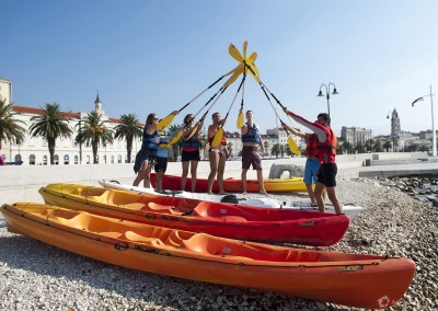 Preparing for kayaking excursion on Matejuška beach in Split