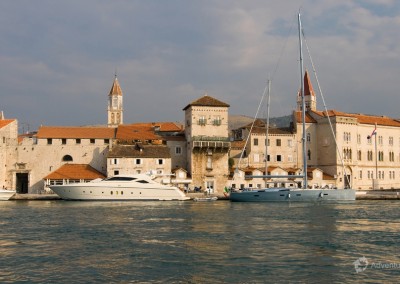 Trogir promenade, bell tower in background